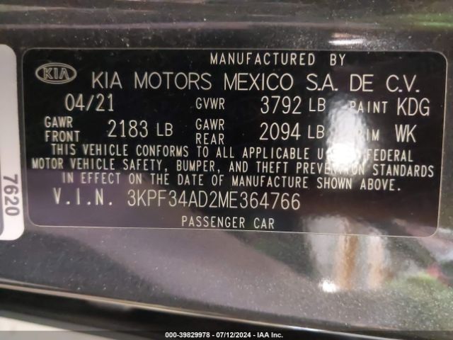3KPF34AD2ME364766 KIA Forte Gt-line