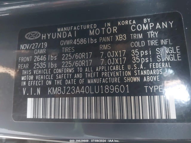 Hyundai TUCSON SE 2020 KM8J23A40LU189601 Image 9