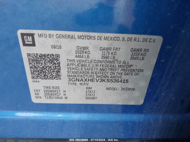 3GNAXHEV3KS536415 Chevrolet EQUINOX LS