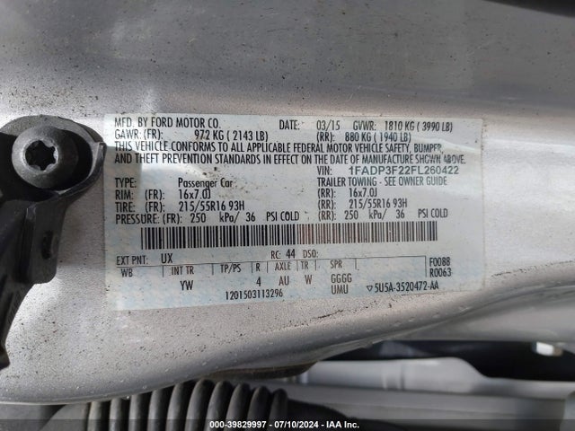 Ford FOCUS SE 2015 1FADP3F22FL260422 Image 9