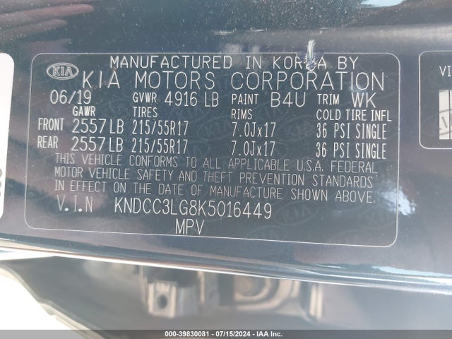 KIA Niro Ev Ex 2019 KNDCC3LG8K5016449 Image 9