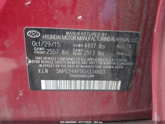 5NPE24AF0GH334603 Hyundai SONATA SE