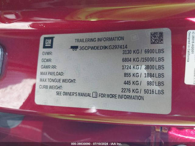 3GCPWDED9KG297414 Chevrolet Silverado 1500 Rst