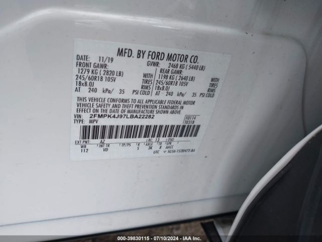 2FMPK4J97LBA22282 Ford EDGE SEL