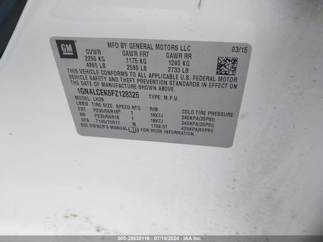 Chevrolet Equinox 2lt 2015 1GNALCEK6FZ128326 Image 9