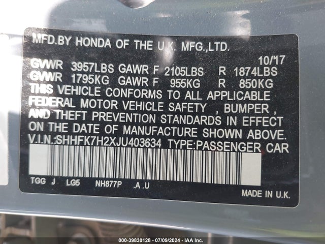 Honda Civic Lx 2018 SHHFK7H2XJU403634 Image 9