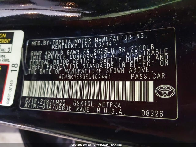 Toyota AVALON LIMITED 2014 4T1BK1EB3EU102441 Image 9