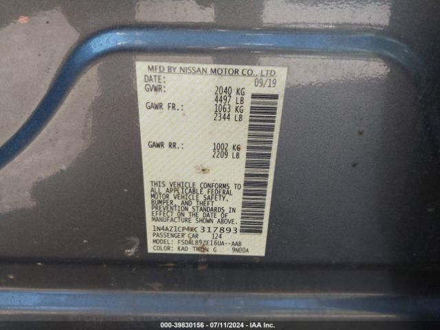 1N4AZ1CP4KC317893 Nissan LEAF S