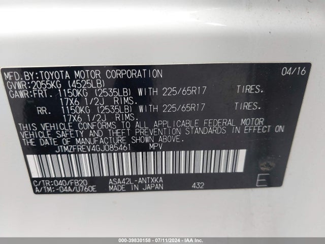 Toyota RAV4 LE 2016 JTMZFREV4GJ085461 Image 9