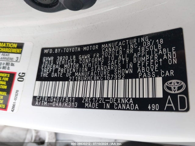 Toyota COROLLA LE 2019 2T1BURHE8KC167992 Image 9