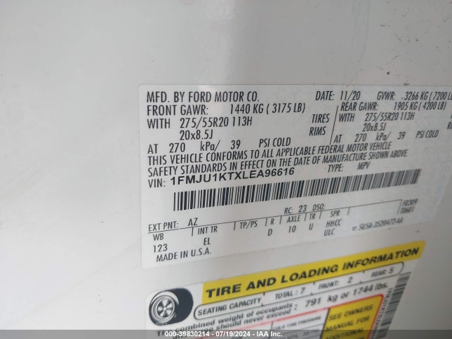 Ford Expedition Limited 2020 1FMJU1KTXLEA96616 Image 9