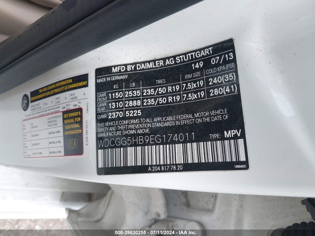WDCGG5HB9EG174011 Mercedes-Benz GLK 350