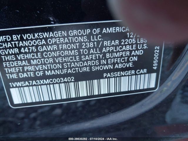 1VWSA7A3XMC003402 Volkswagen Passat 2.0t Se