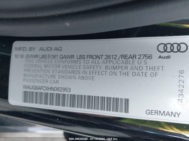 WAUG8AFCXHN062953 Audi A6 2.0t Premium