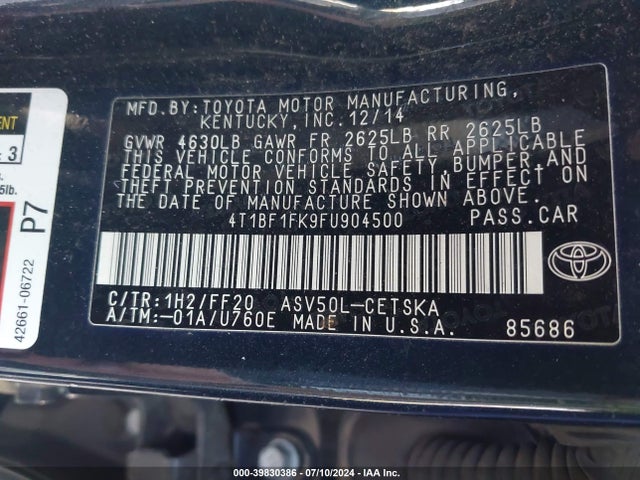 Toyota CAMRY SE 2015 4T1BF1FK9FU904500 Image 9