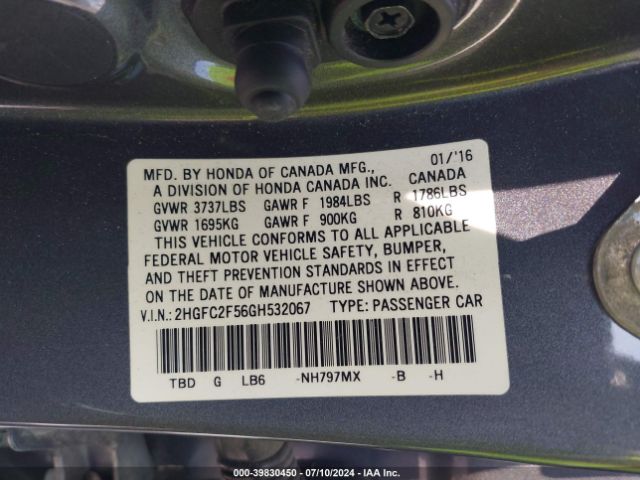 2HGFC2F56GH532067 Honda Civic Lx