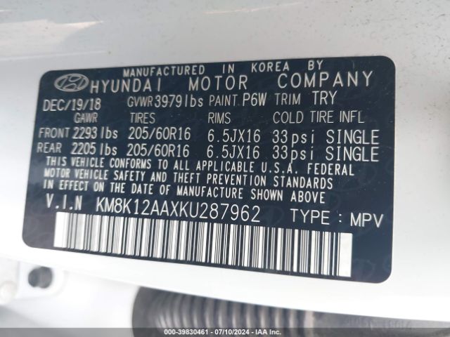 KM8K12AAXKU287962 Hyundai Kona Se