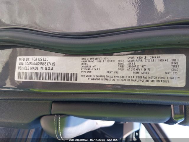 1C4RJKAG9N8517415 Jeep Grand Cherokee L Altitude 4x4