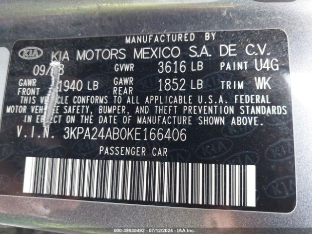3KPA24AB0KE166406 KIA RIO S