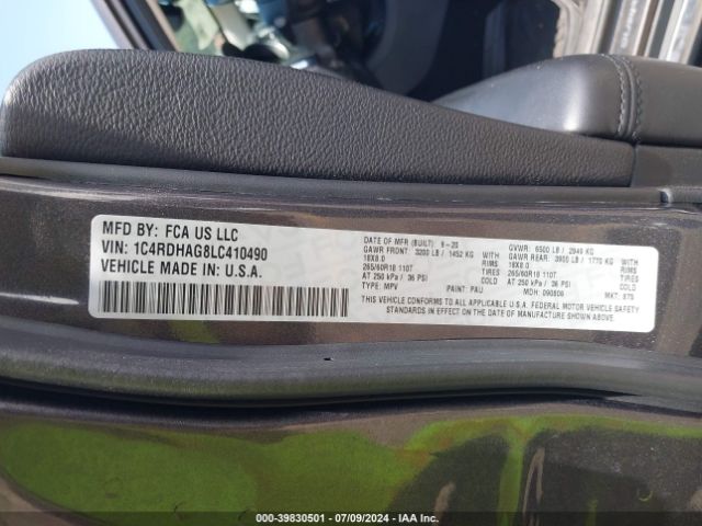 1C4RDHAG8LC410490 Dodge Durango Sxt Rwd