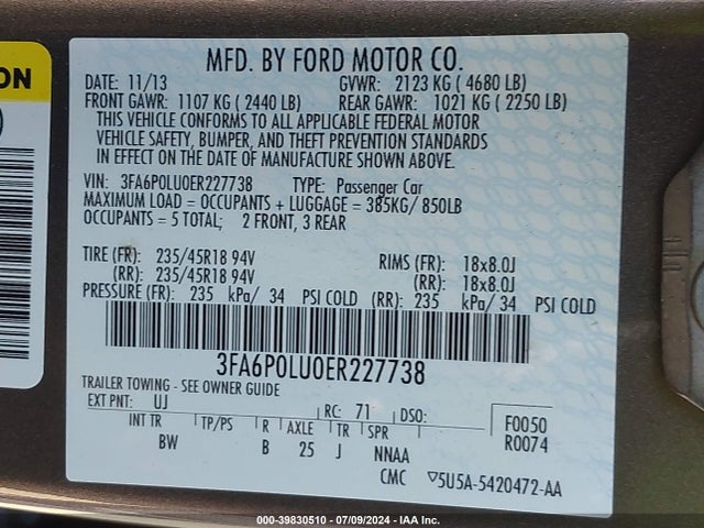Ford Fusion Hybrid Se 2014 3FA6P0LU0ER227738 Image 9