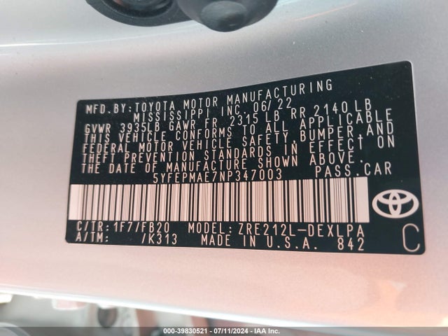 Toyota COROLLA LE 2022 5YFEPMAE7NP347003 Image 9