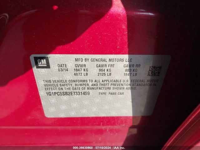 Chevrolet Cruze 1lt Auto 2014 1G1PC5SB2E7331459 Image 9