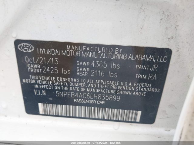 5NPEB4AC6EH835899 Hyundai SONATA GLS
