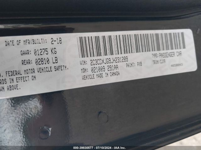 2C3CDXJG9JH231289 Dodge Charger Gt Awd
