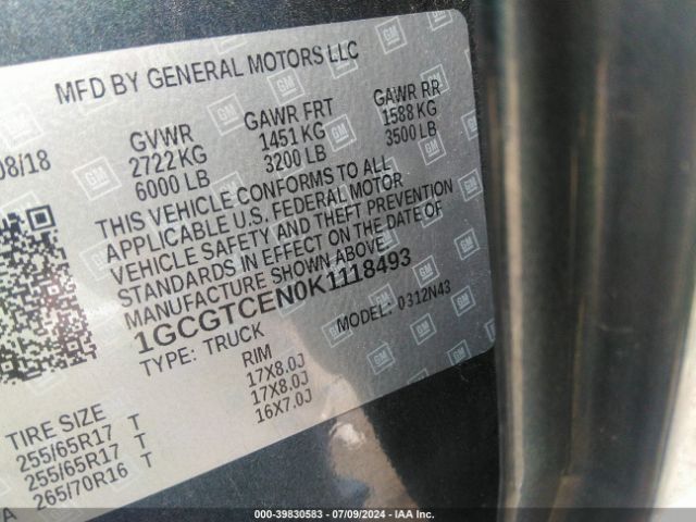 1GCGTCEN0K1118493 Chevrolet Colorado Lt