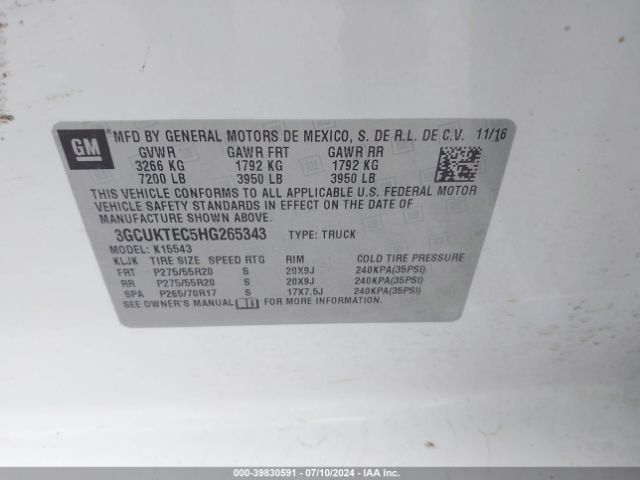 3GCUKTEC5HG265343 Chevrolet Silverado 1500 High Country