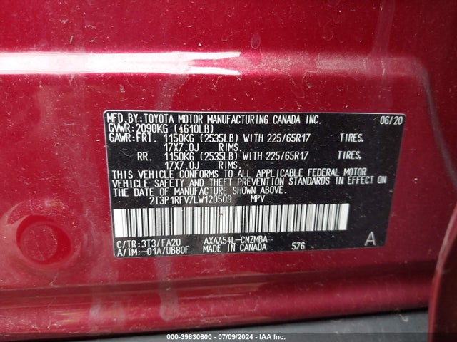 Toyota Rav4 Xle 2020 2T3P1RFV7LW120509 Image 9