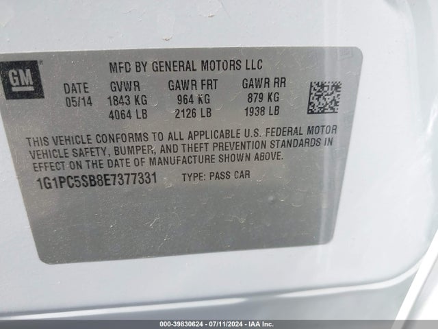 Chevrolet Cruze 1lt Auto 2014 1G1PC5SB8E7377331 Image 9