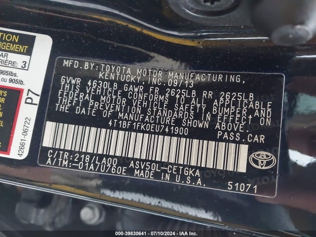 Toyota CAMRY XLE 2014 4T1BF1FK0EU741900 Image 9