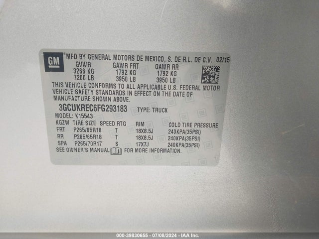 Chevrolet Silverado 1500 2lt 2015 3GCUKREC6FG293183 Image 9