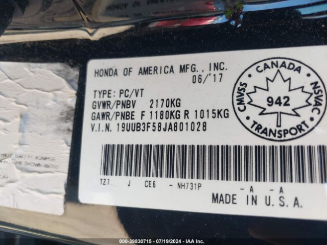 19UUB3F58JA801028 Acura Tlx Tech Pkg