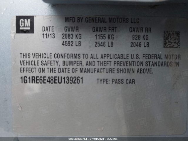 1G1RE6E48EU139261 Chevrolet Volt