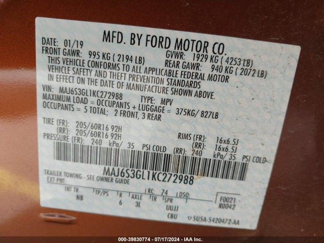 Ford Ecosport Se 2019 MAJ6S3GL1KC272988 Image 9