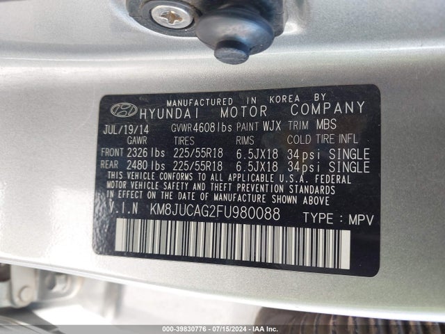 Hyundai Tucson Limited 2015 KM8JUCAG2FU980088 Image 9