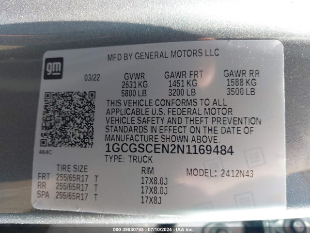 1GCGSCEN2N1169484 Chevrolet Colorado 2wd  Short Box Lt