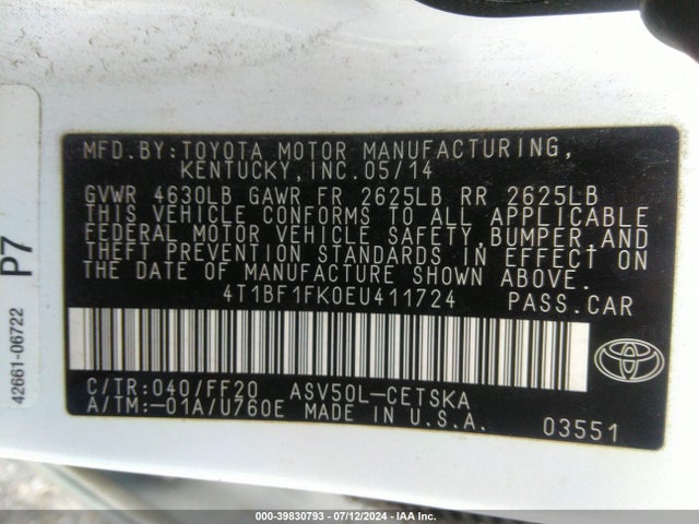 Toyota CAMRY SE 2014 4T1BF1FK0EU411724 Image 9