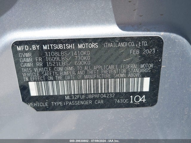 2023 MITSUBISHI MIRAGE G4 ML32FUFJ8PHF04232 Photo 8