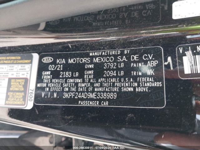 3KPF24AD9ME338989 KIA FORTE FE