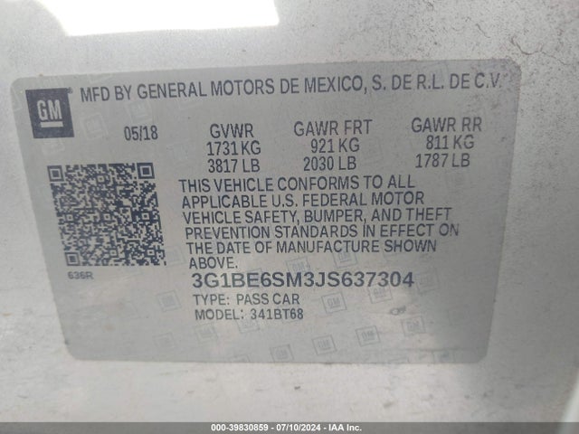 Chevrolet Cruze Lt Auto 2018 3G1BE6SM3JS637304 Image 9
