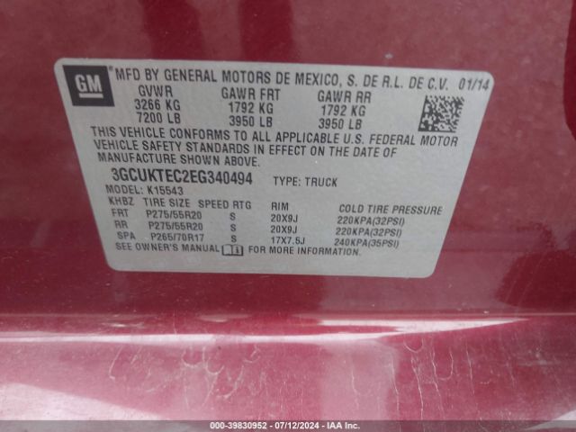 3GCUKTEC2EG340494 Chevrolet Silverado 1500 High Country