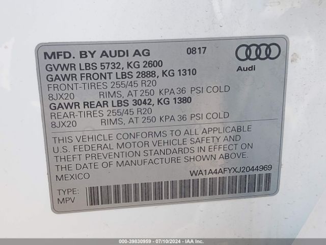 WA1A4AFYXJ2044969 Audi Sq5 3.0t Premium Plus