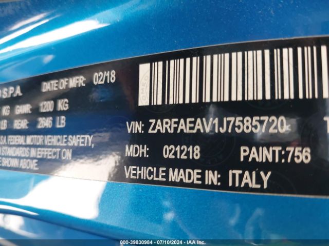 ZARFAEAV1J7585720 Alfa Romeo Giulia Quadrifoglio Rwd