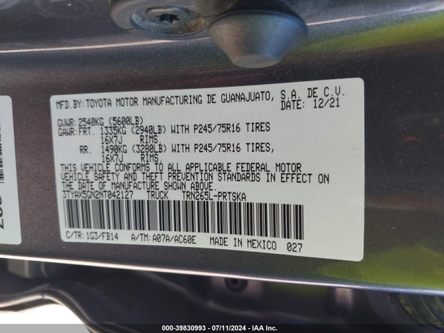 Toyota Tacoma Sr 2022 3TYAX5GN2NT042127 Image 9