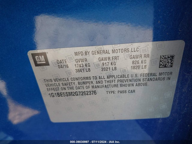 Chevrolet Cruze Lt Auto 2016 1G1BE5SM2G7262376 Image 9