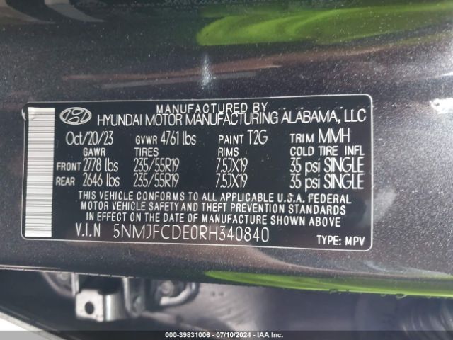 5NMJFCDE0RH340840 Hyundai TUCSON SEL